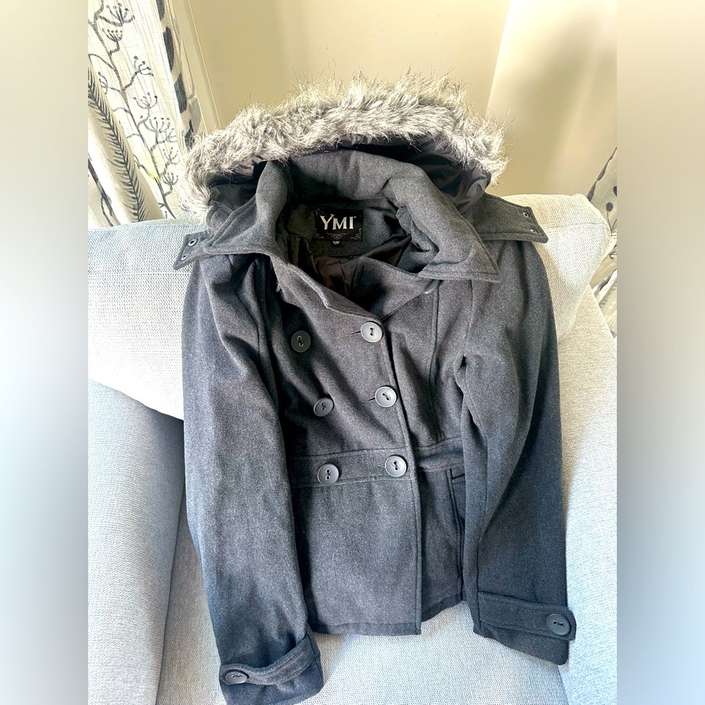 Dark Gray Peacoat Style Jacket